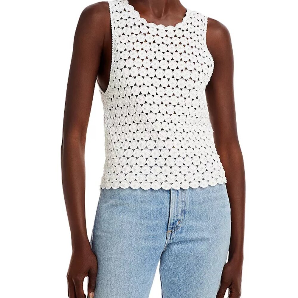 White Reva Faux Pearl Embellished Crochet Top Alice and Olivia XS